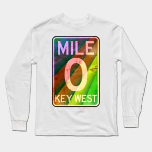 Key West Florida  Mile 0 Rainbow Overseas Highway Vintage Travel Pride Long Sleeve T-Shirt